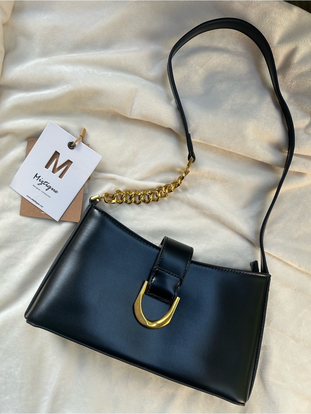 Mystique Boutique Black Shoulder Bag with Gold Accent Chain